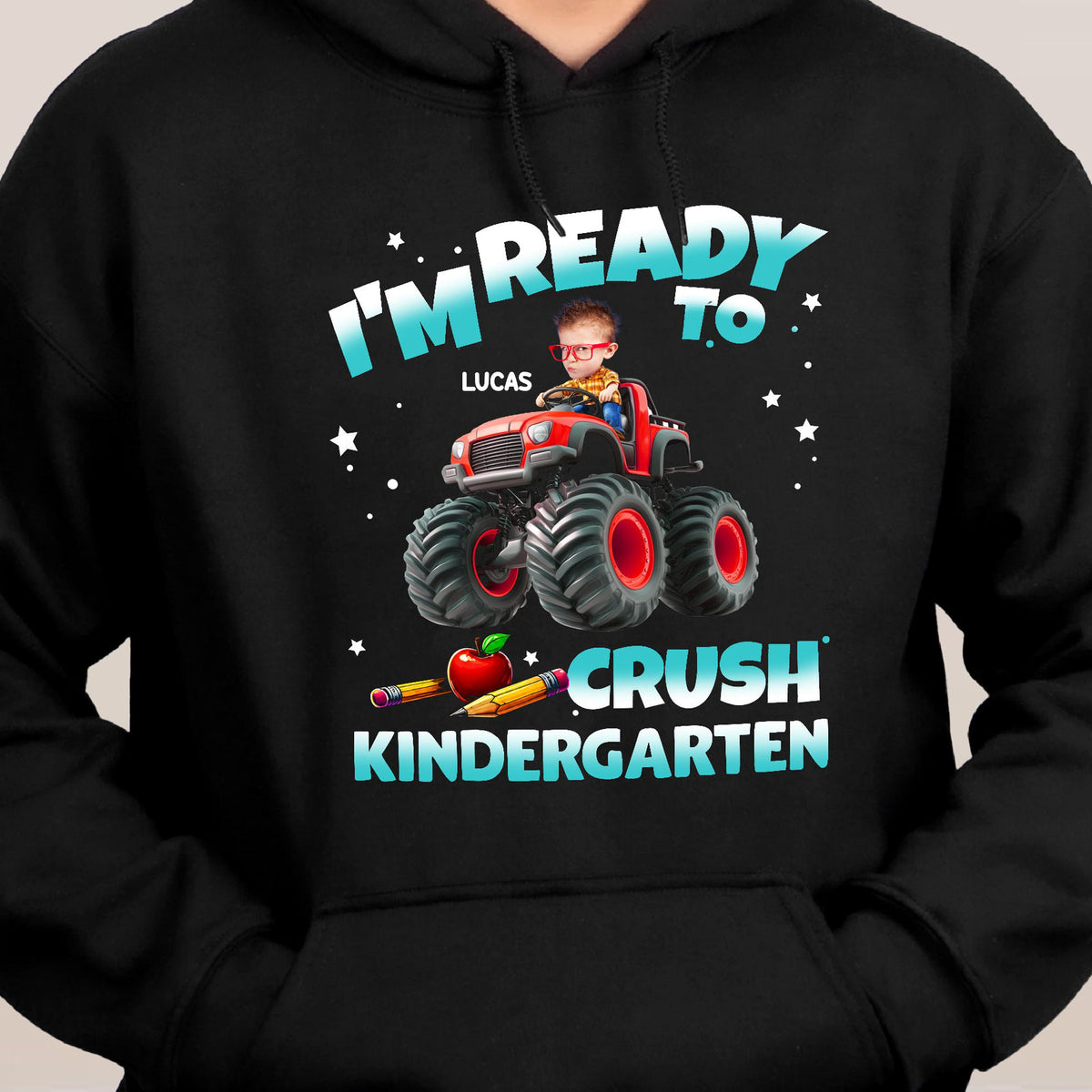 Custom Face Kid Riding Monster Truck Back To School - Personalized Shirt