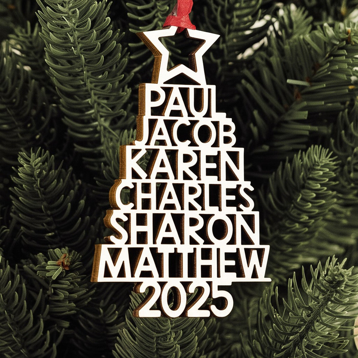 Custom Family Names 2025 Christmas Tree Ornament Up To 14 Names - Personalized Family Ornament