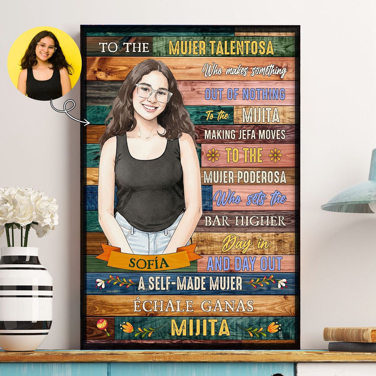 Custom Latina Watercolor Photo Inspirational Gift For Her - Personalized Poster