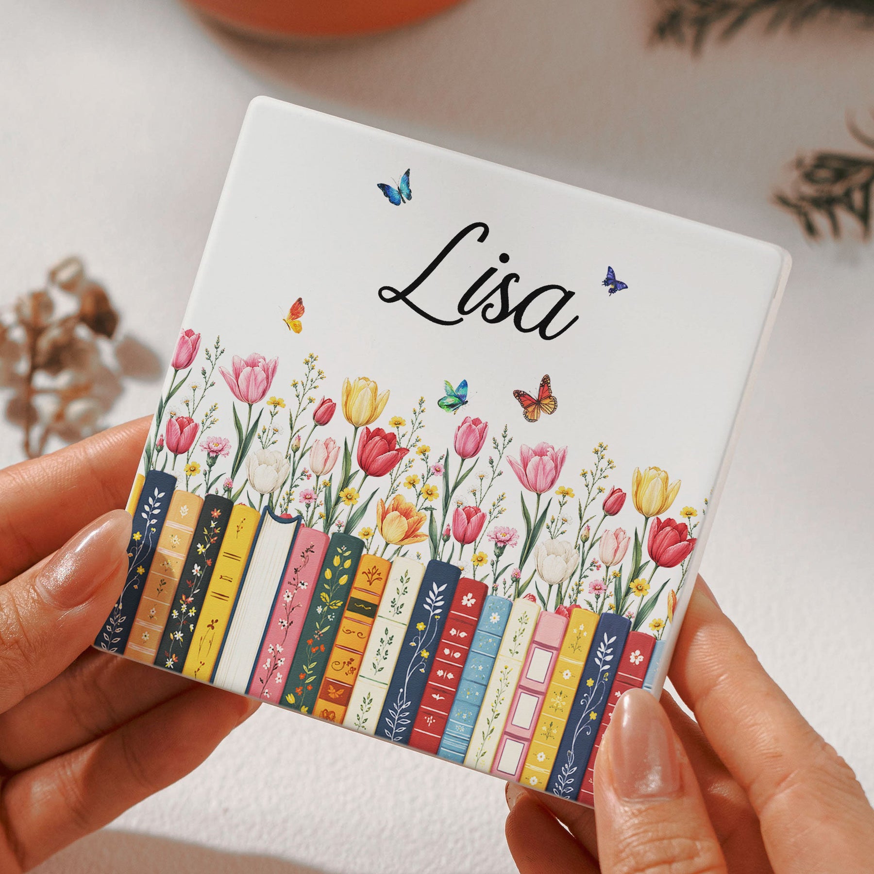 Custom Name & Birthflower For Book Lovers - Personalized Coaster