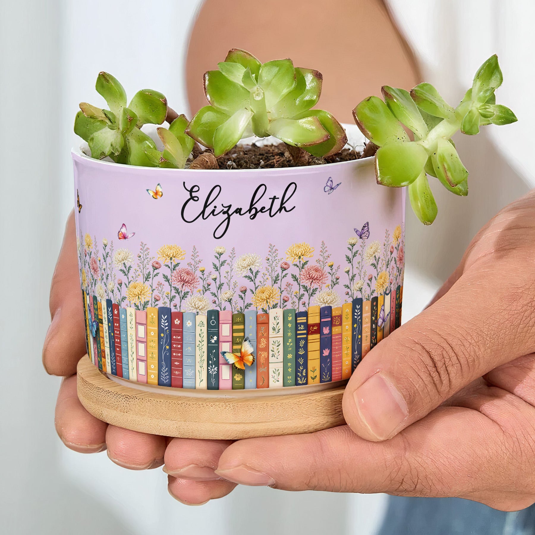 Custom Name & Birthflower For Book Lovers, Book Clubs - Personalized Plant Pot