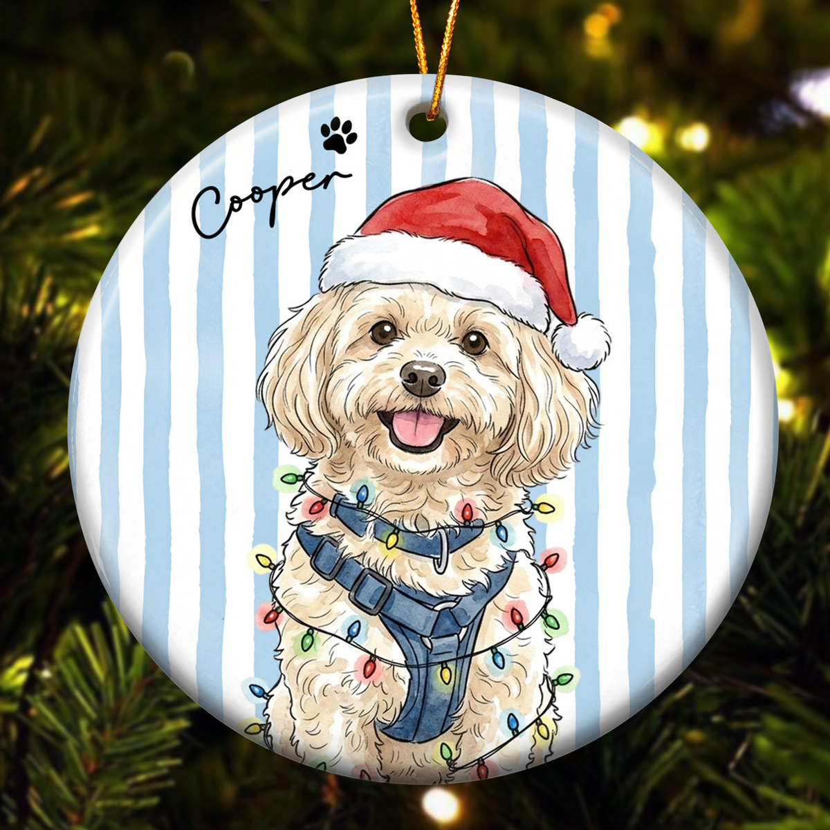 Custom Pet Christmas Watercolor Striped Pattern - Personalized Ornament