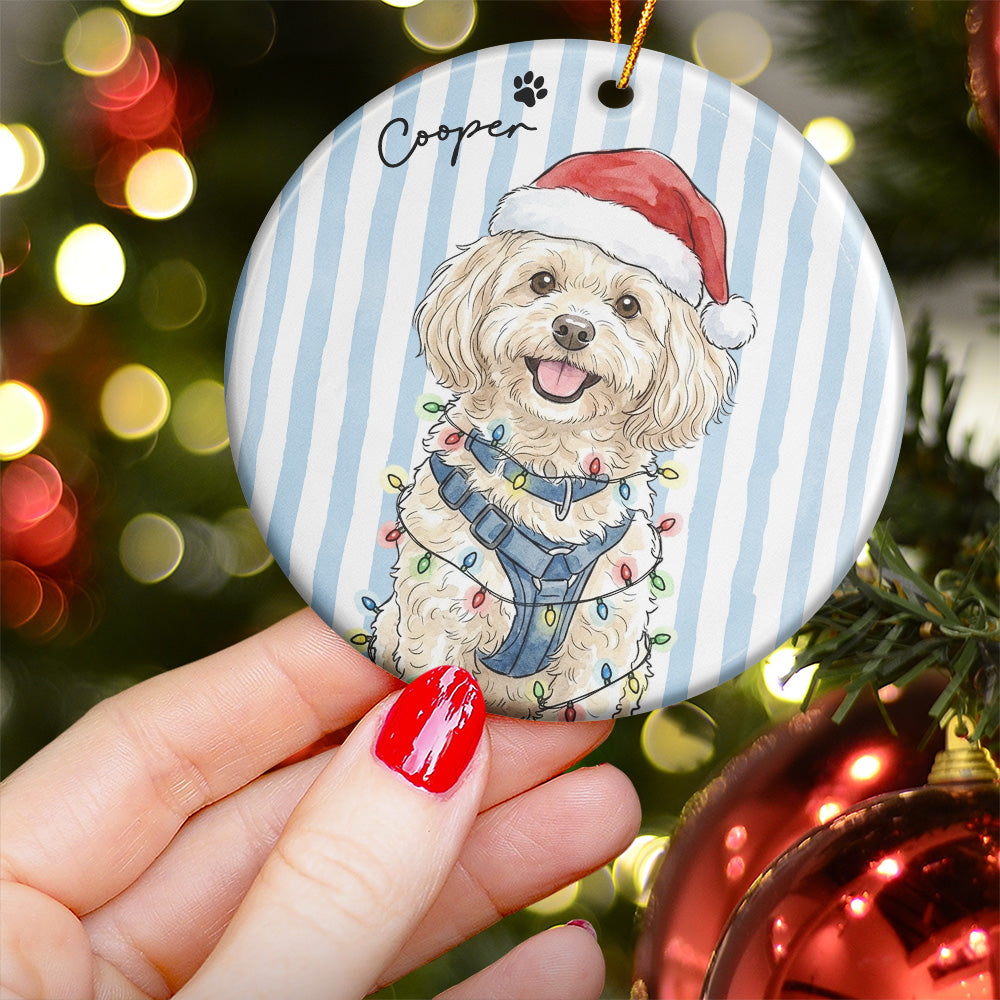 Custom Pet Christmas Watercolor Striped Pattern - Personalized Ornament