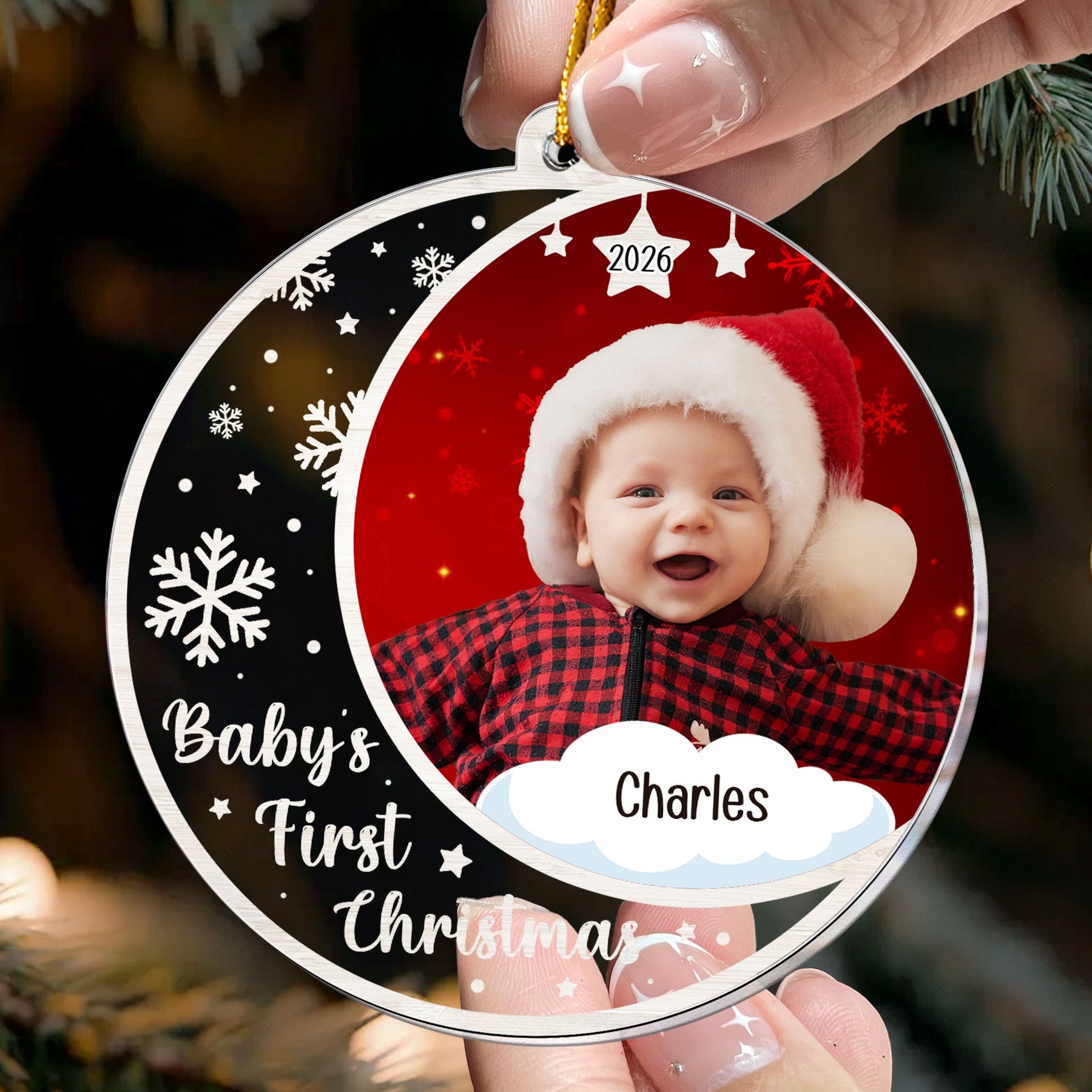 Custom Photo Baby's First Christmas  - Personalized Acrylic Photo Ornament