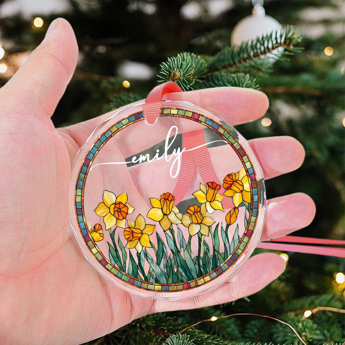 Custom Birth Flower & Name Christmas Gift For Family, Mom, Sister, Friends - Personalized Ornament