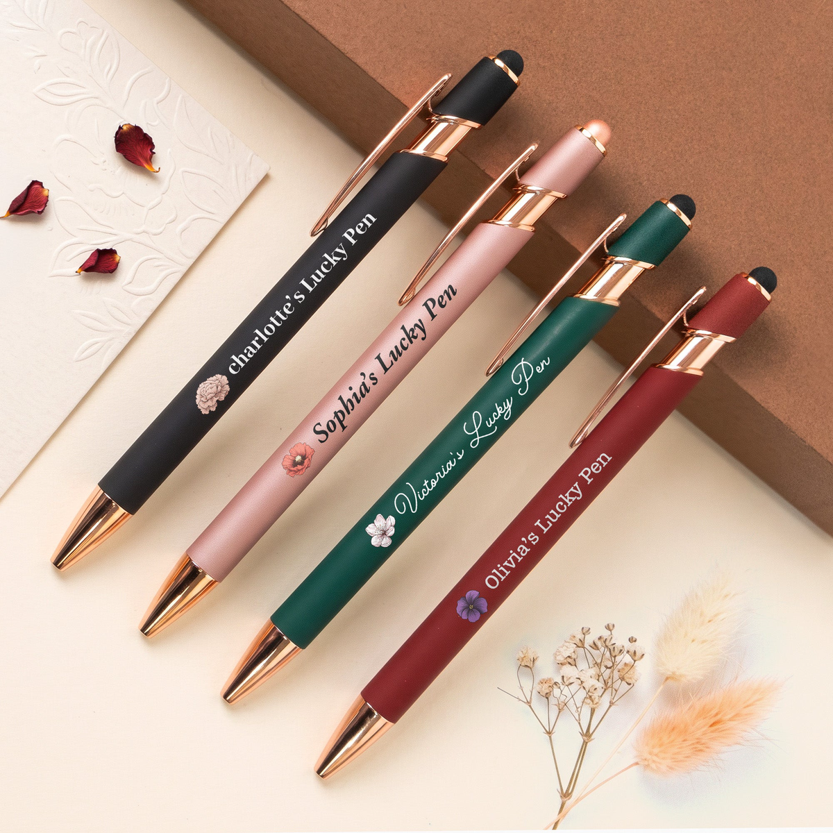 Custom Birth Flower & Name For Her, Coworker, Daughter, Bulk Office Gifts - Personalized Pens