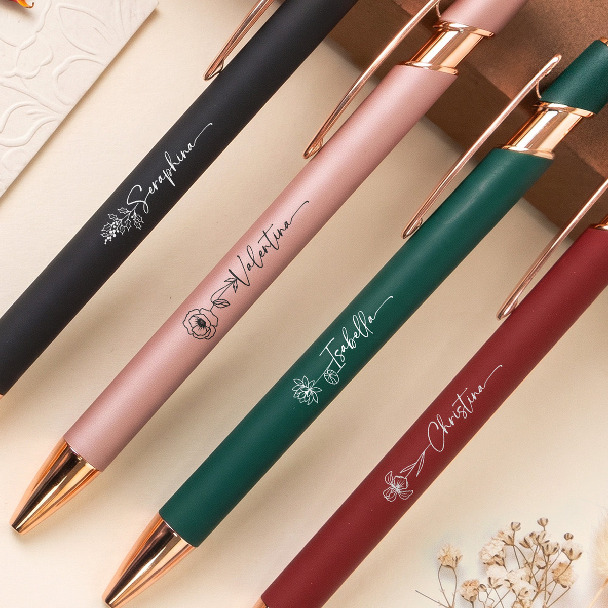 Custom Birth Flower & Name For Her, Daughter, Coworkers, Teacher - Personalized Pens