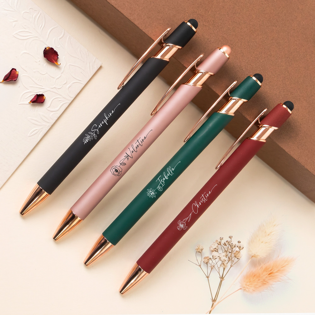 Custom Birth Flower & Name For Her, Daughter, Coworkers, Teacher - Personalized Pens