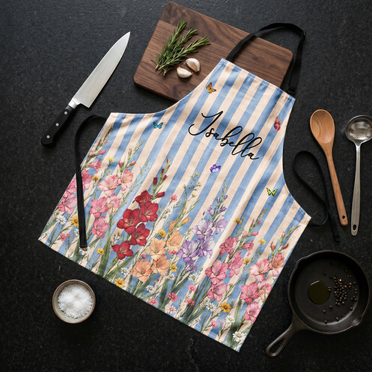 Custom Birth Flower & Name For Her Kitchen, Cooking Lovers - Personalized Apron