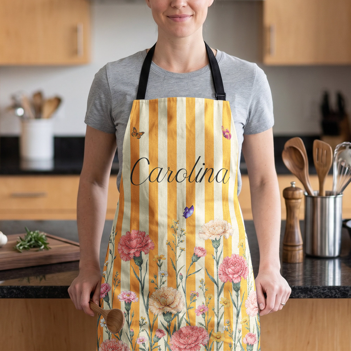 Custom Birth Flower & Name For Her Kitchen, Cooking Lovers - Personalized Apron