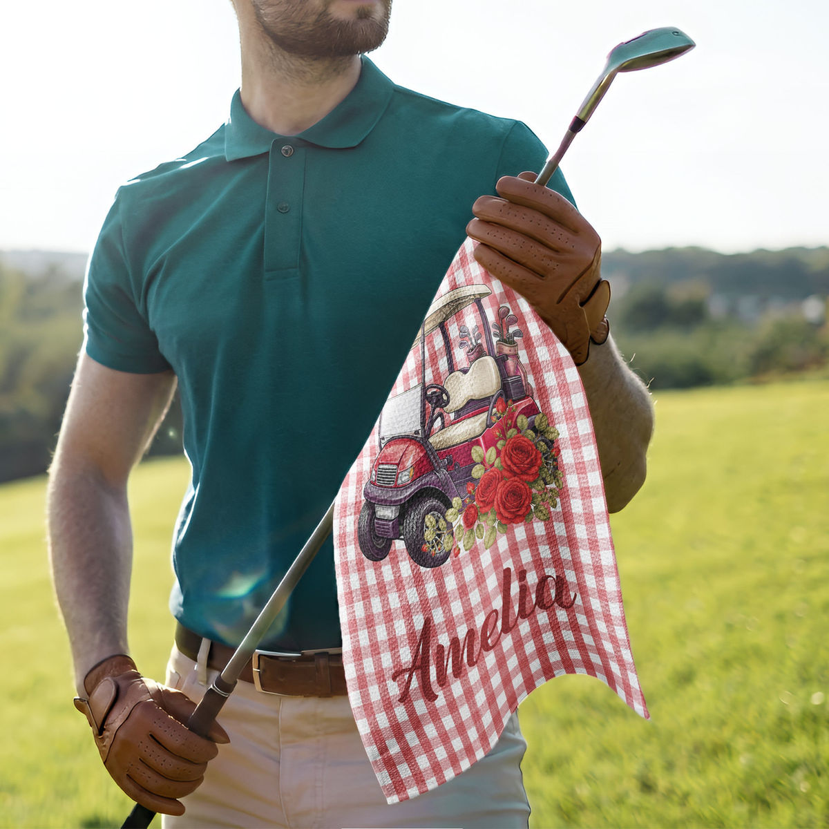 Custom Birth Flower & Name Gift For Golf Girls, Golf Lovers - Personalized Golf Towel