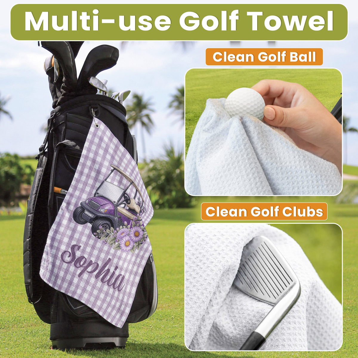 Custom Birth Flower & Name Gift For Golf Girls, Golf Lovers - Personalized Golf Towel