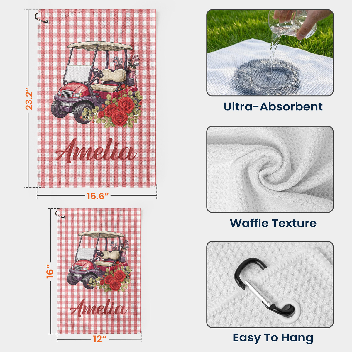 Custom Birth Flower & Name Gift For Golf Girls, Golf Lovers - Personalized Golf Towel