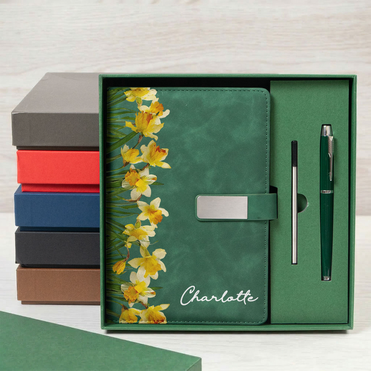 Corporate Gifts Custom Birth Flower & Name Gift For Her Daughter Friend - Personalized Notebook Set