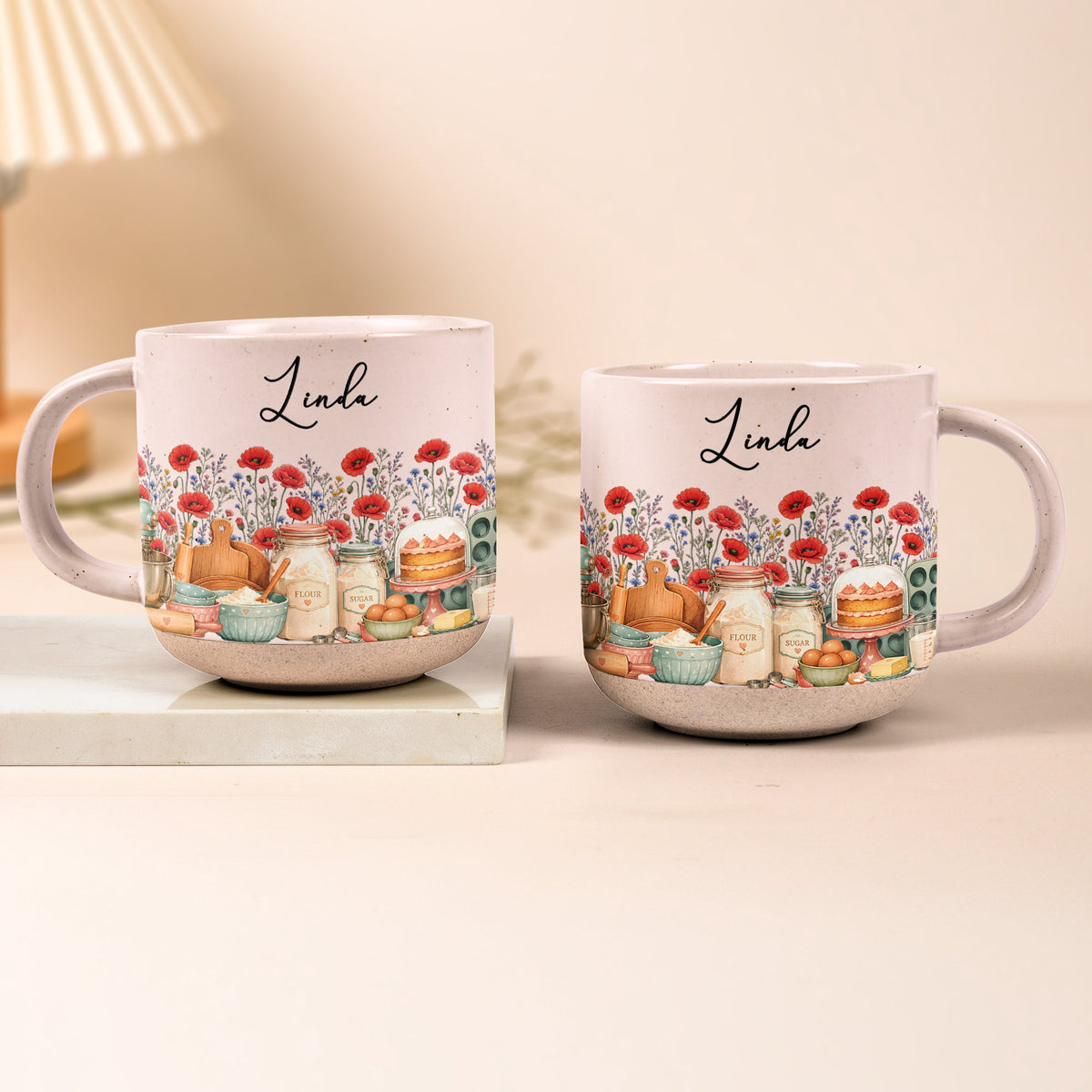Custom Birth Flower & Name Pottery Mug - Gift For Baker - Personalized Mug