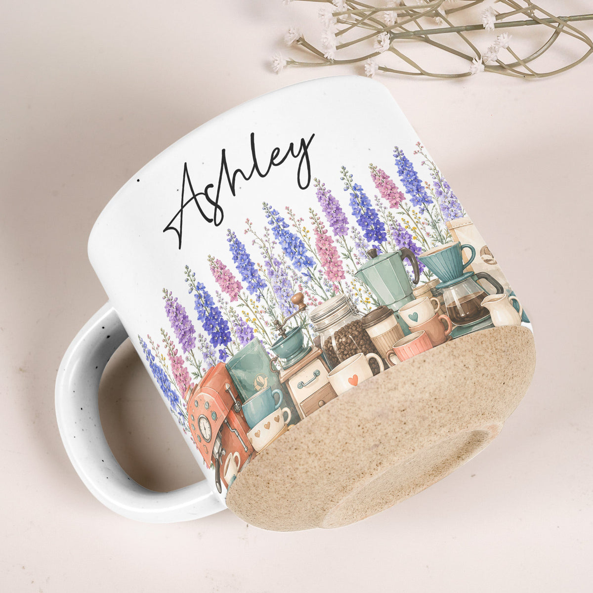 Custom Birth Flower & Name Pottery Mug - Gift For Coffee Lovers - Personalized Mug