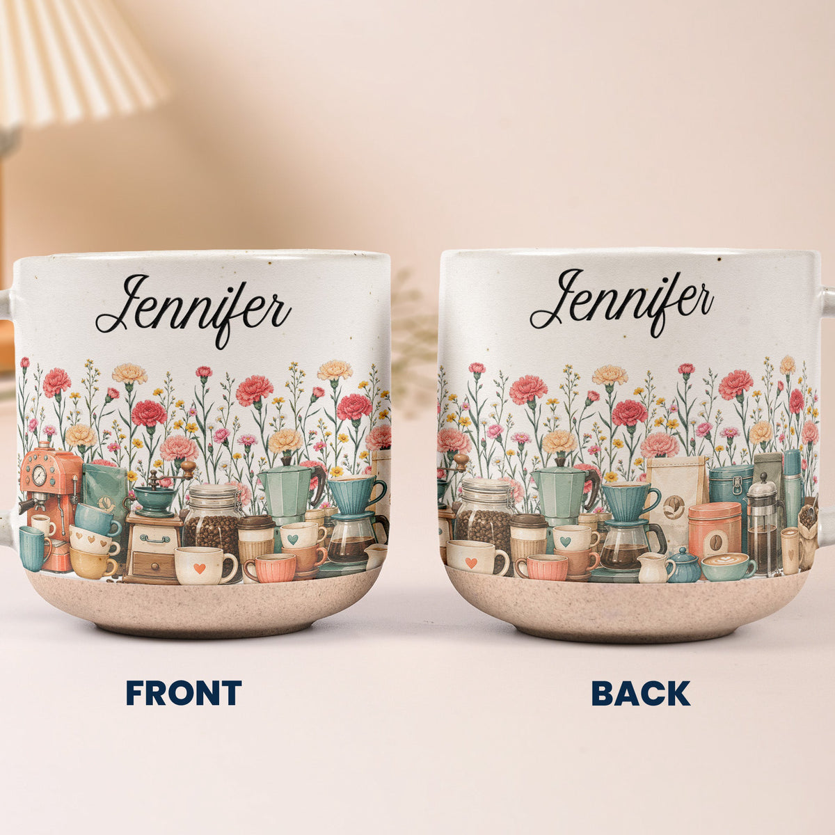 Custom Birth Flower & Name Pottery Mug - Gift For Coffee Lovers - Personalized Mug