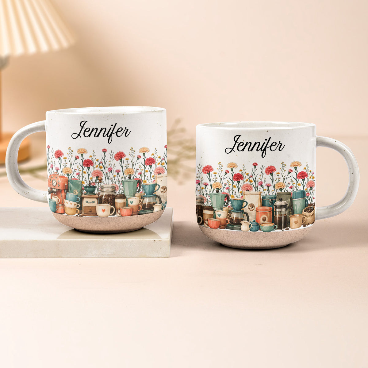 Custom Birth Flower & Name Pottery Mug - Gift For Coffee Lovers - Personalized Mug