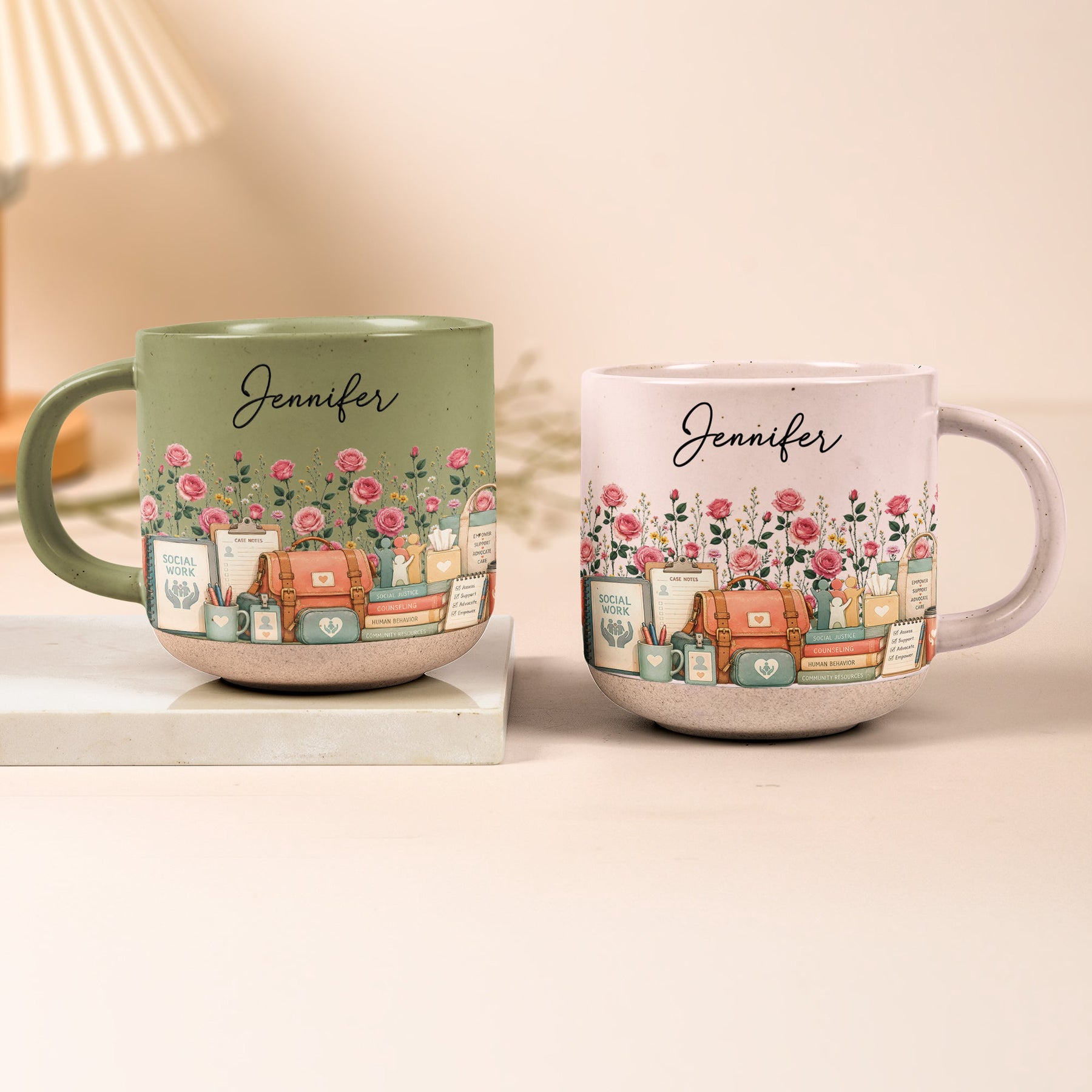Custom Birth Flower & Name Pottery Mug - Gift For Social Worker - Personalized Mug