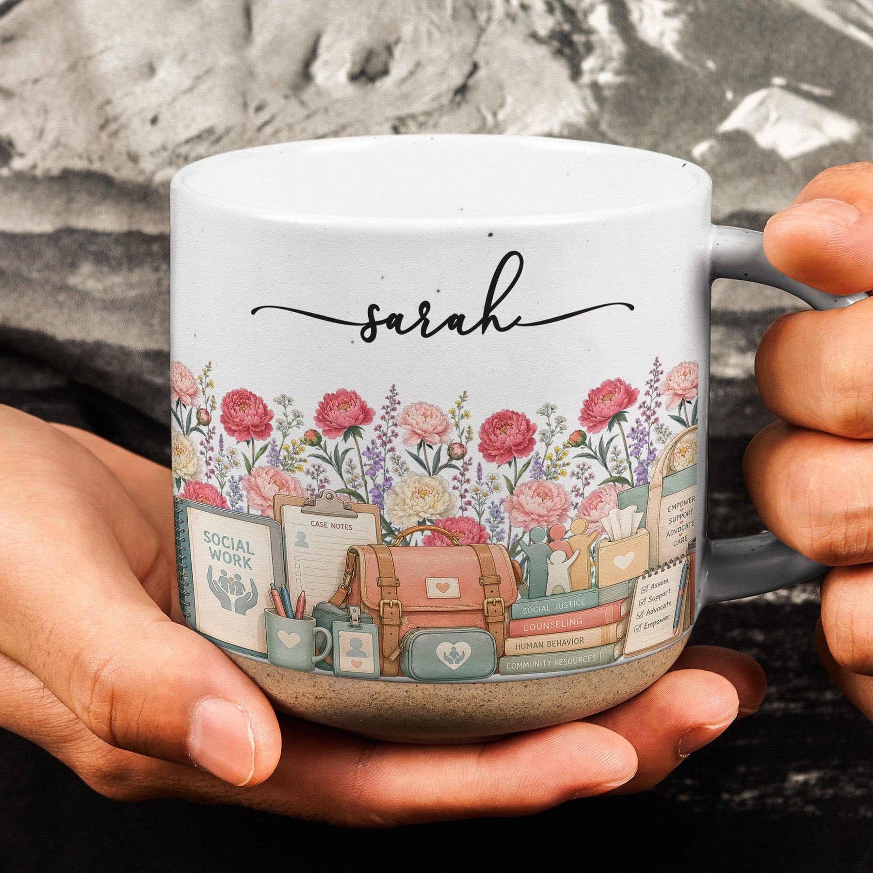 Custom Birth Flower & Name Pottery Mug - Gift For Social Worker - Personalized Mug