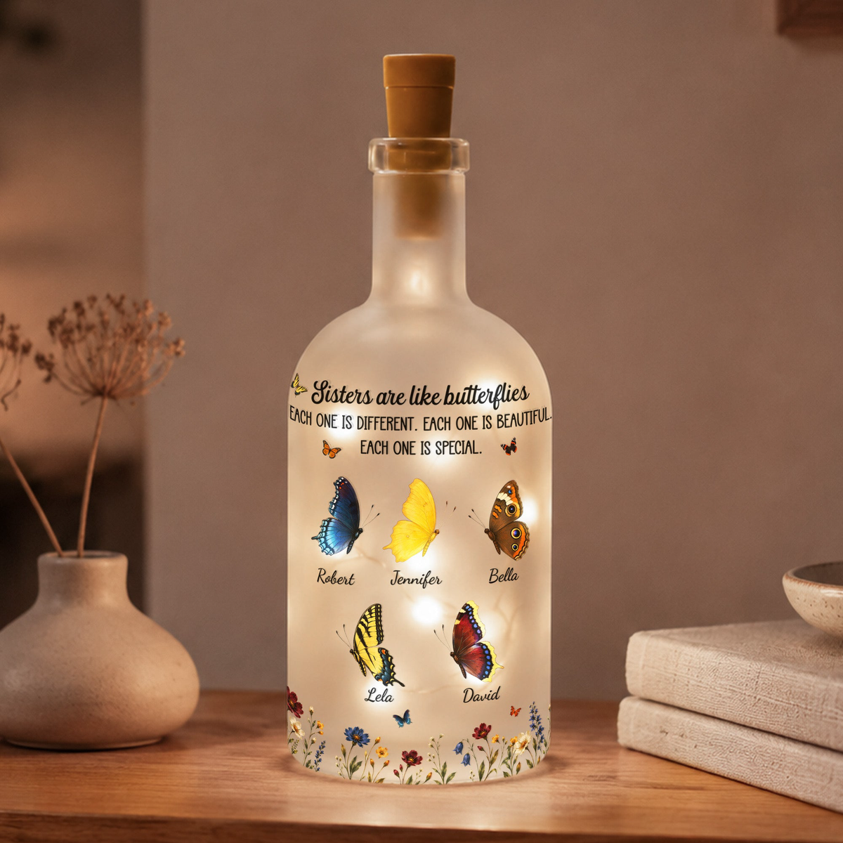 Custom Birth Month Butterflies Gift For Sister Friend Sibling - Personalized Bottle Lamp
