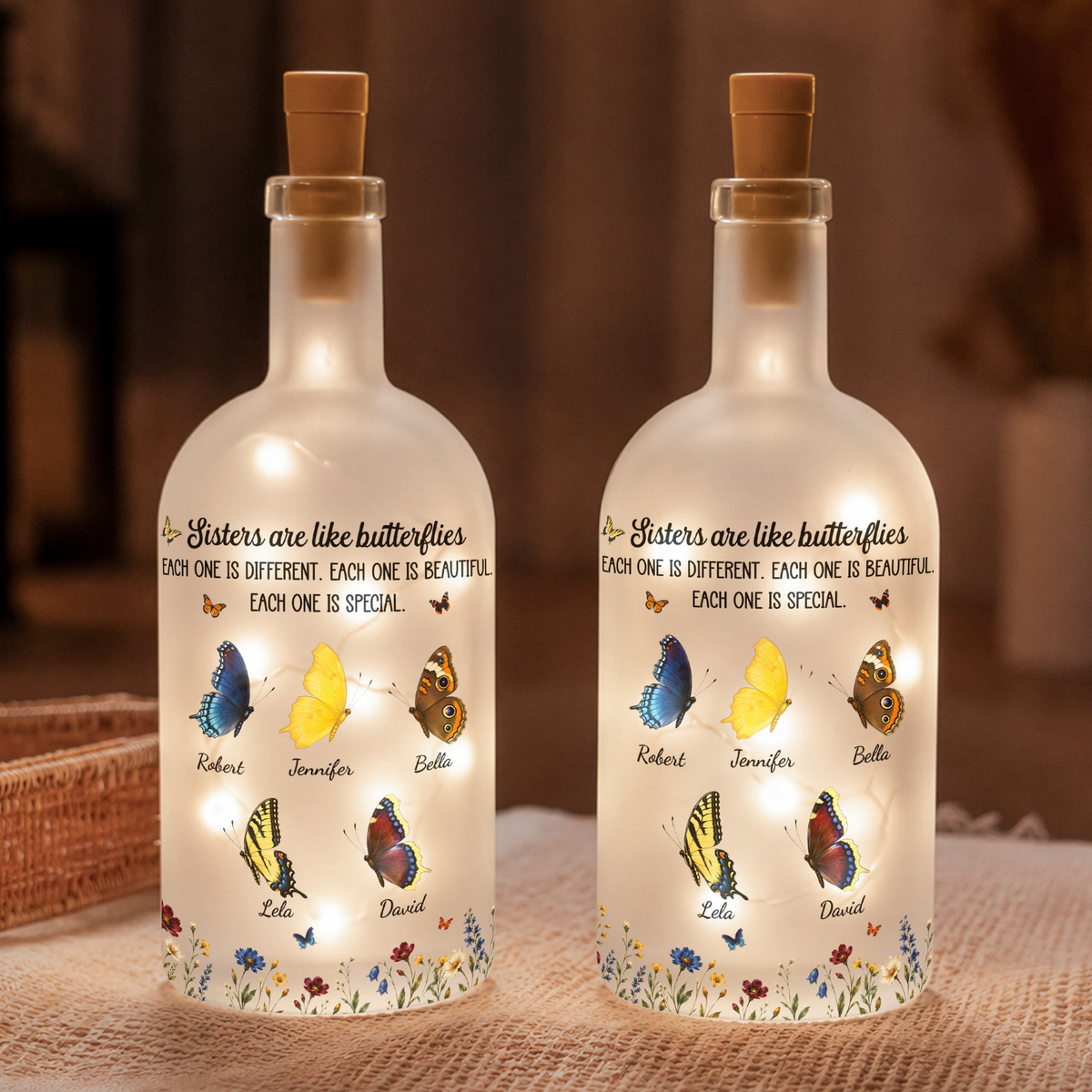 Custom Birth Month Butterflies Gift For Sister Friend Sibling - Personalized Bottle Lamp