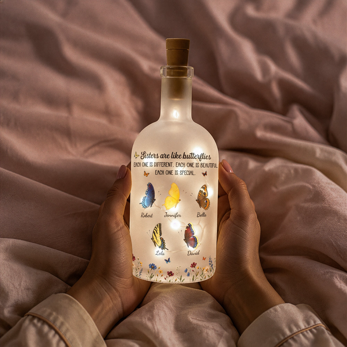 Custom Birth Month Butterflies Gift For Sister Friend Sibling - Personalized Bottle Lamp