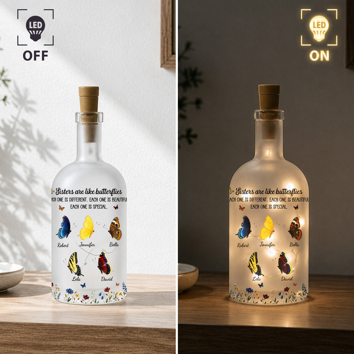 Custom Birth Month Butterflies Gift For Sister Friend Sibling - Personalized Bottle Lamp