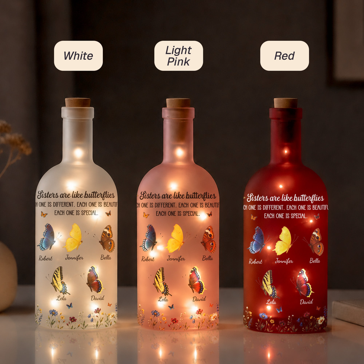 Custom Birth Month Butterflies Gift For Sister Friend Sibling - Personalized Bottle Lamp