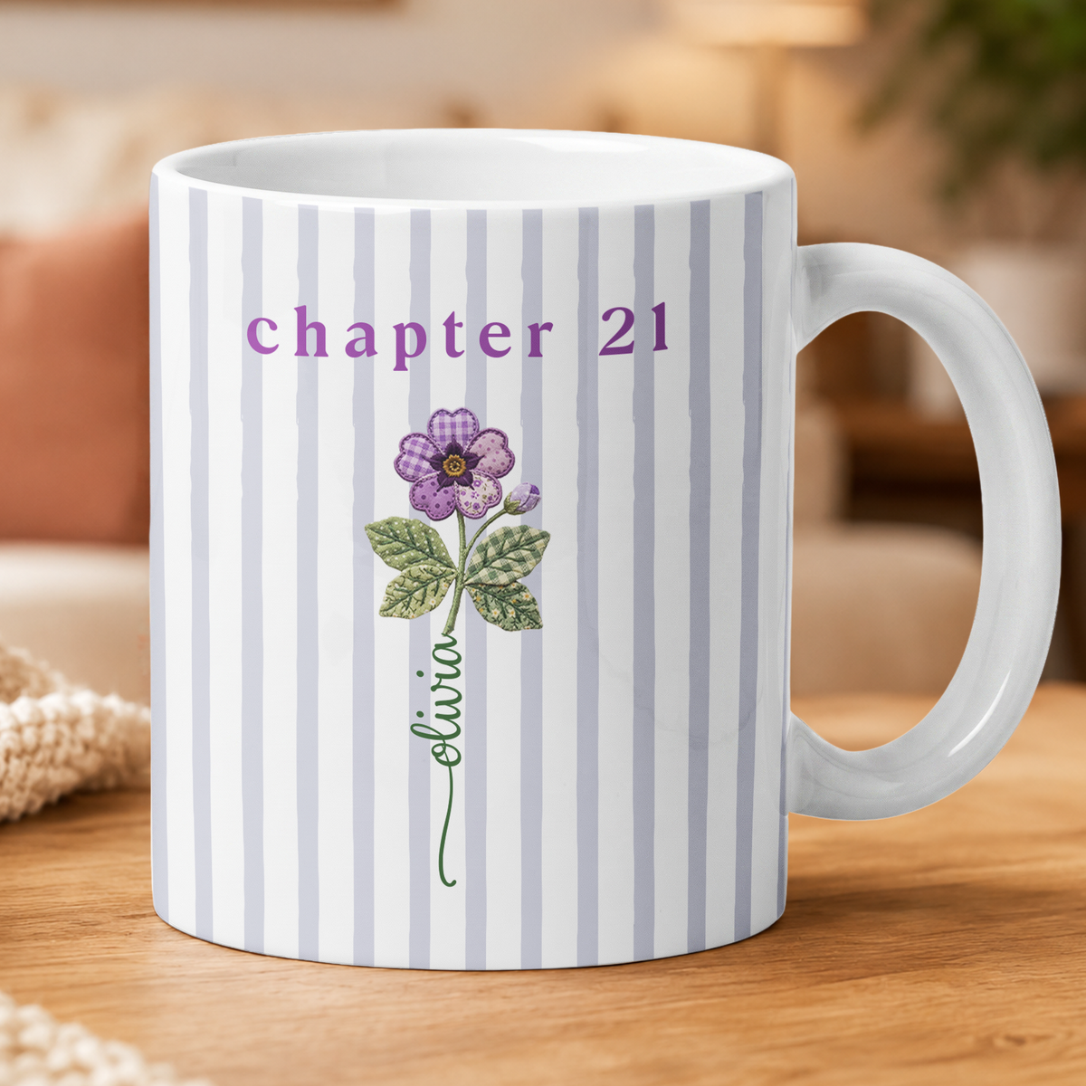 Custom Birthday Gift Striped Birth Flower - Personalized Mug
