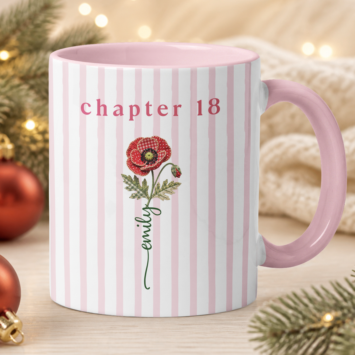 Custom Birthday Gift Striped Birth Flower - Personalized Mug