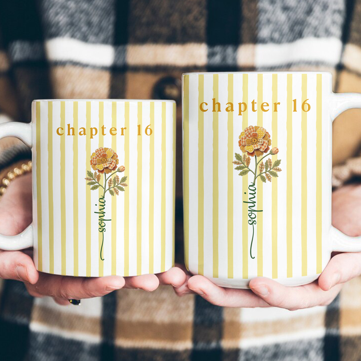 Custom Birthday Gift Striped Birth Flower - Personalized Mug