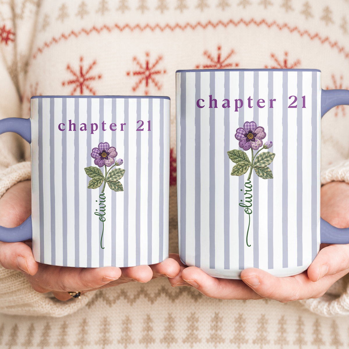 Custom Birthday Gift Striped Birth Flower - Personalized Mug