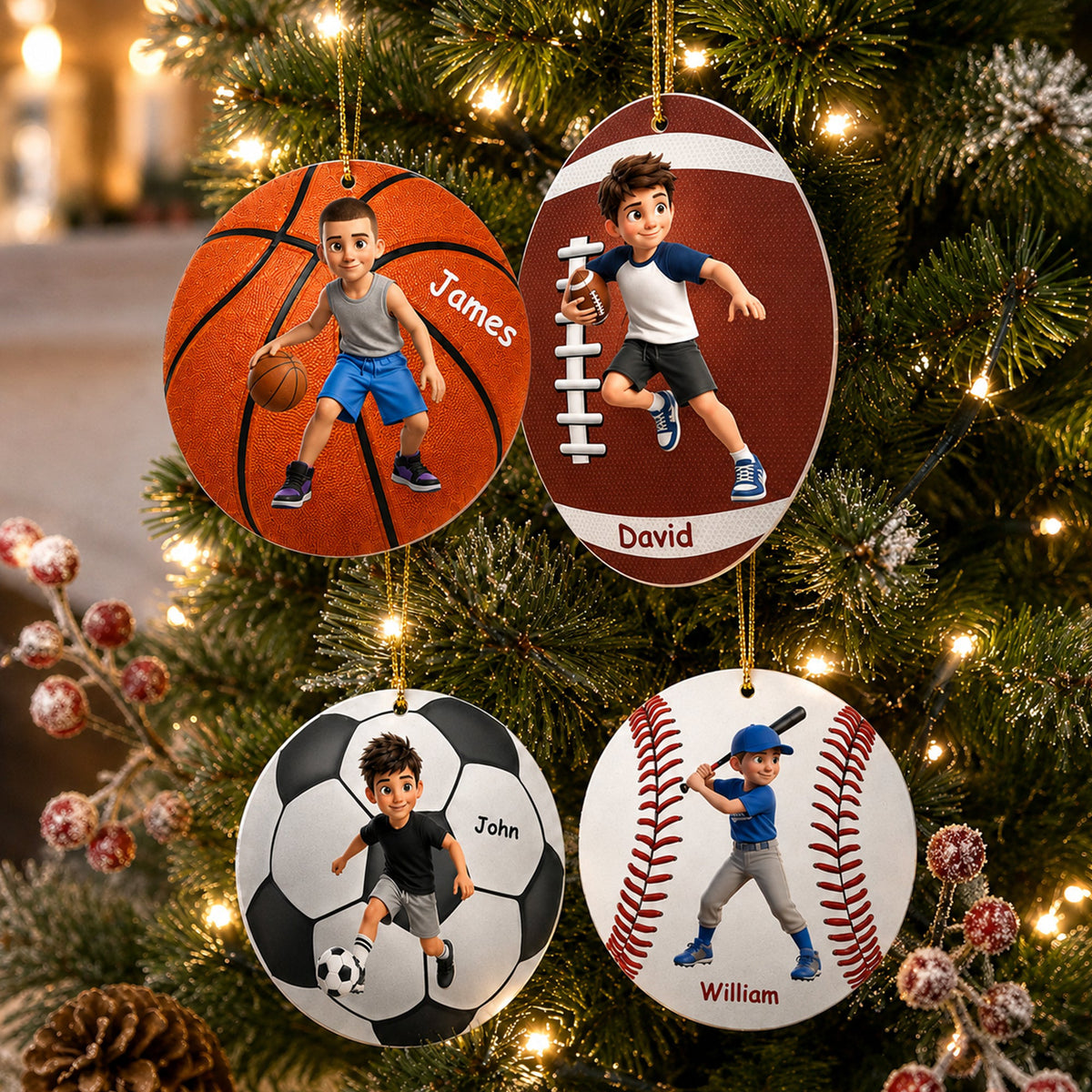Custom Cartoon Version Gift For Baseball, Softball, Soccer, Football, Basketball, Hockey Lover - Personalized Ornament