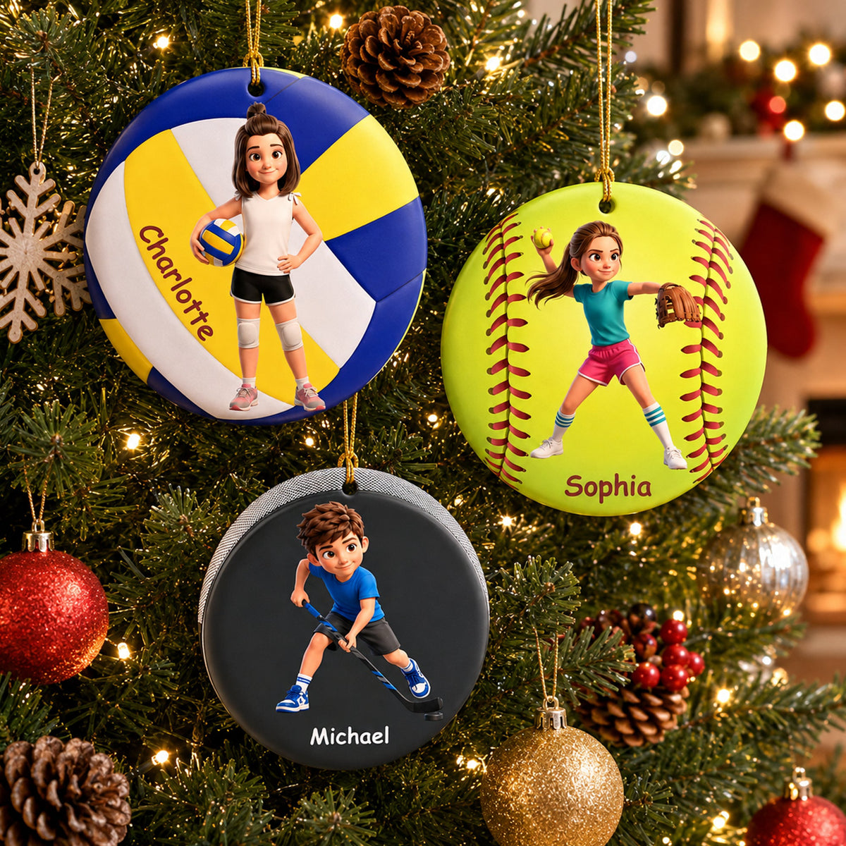 Custom Cartoon Version Gift For Baseball, Softball, Soccer, Football, Basketball, Hockey Lover - Personalized Ornament
