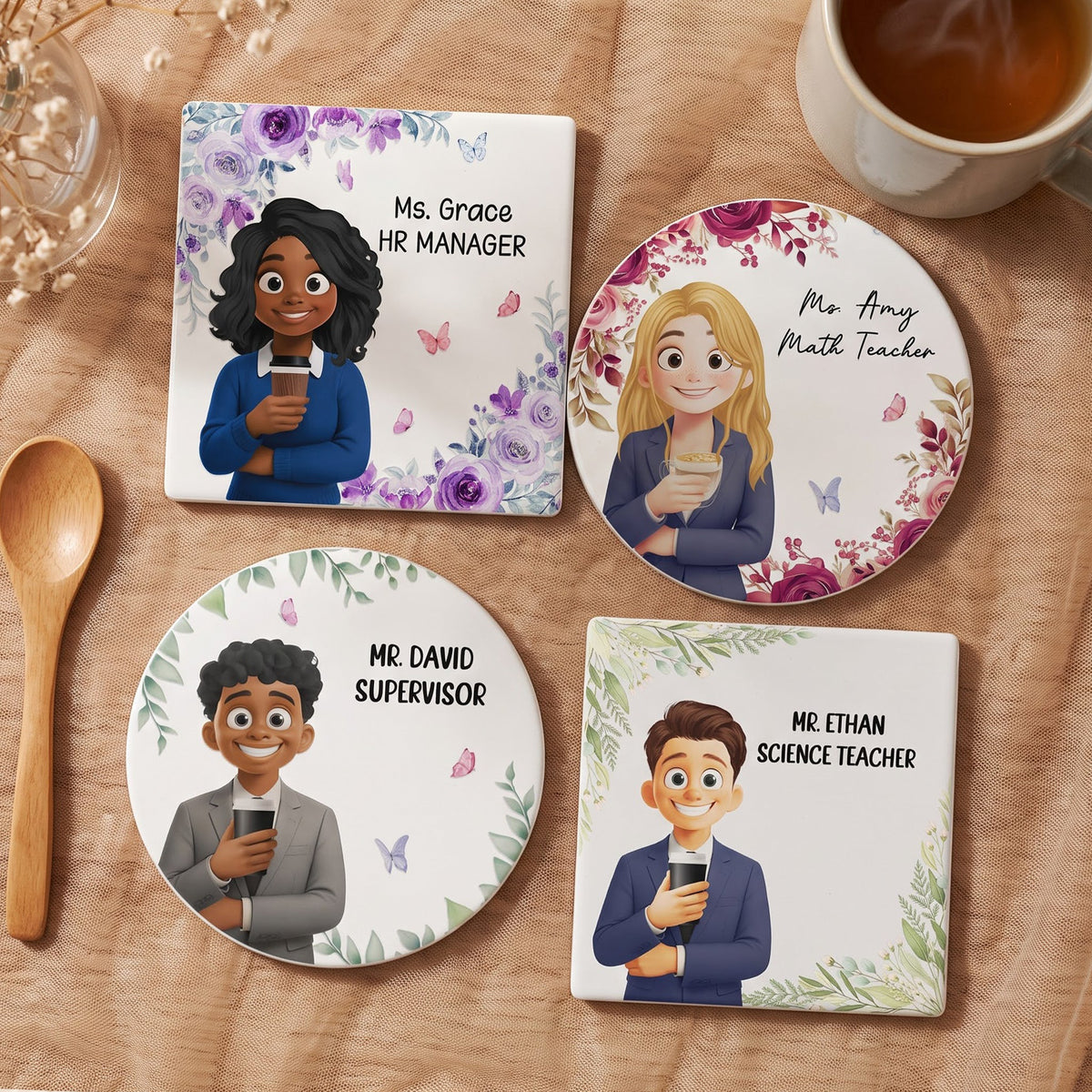Custom Character For Teacher, Coworker, Boss With Name - Personalized Coaster