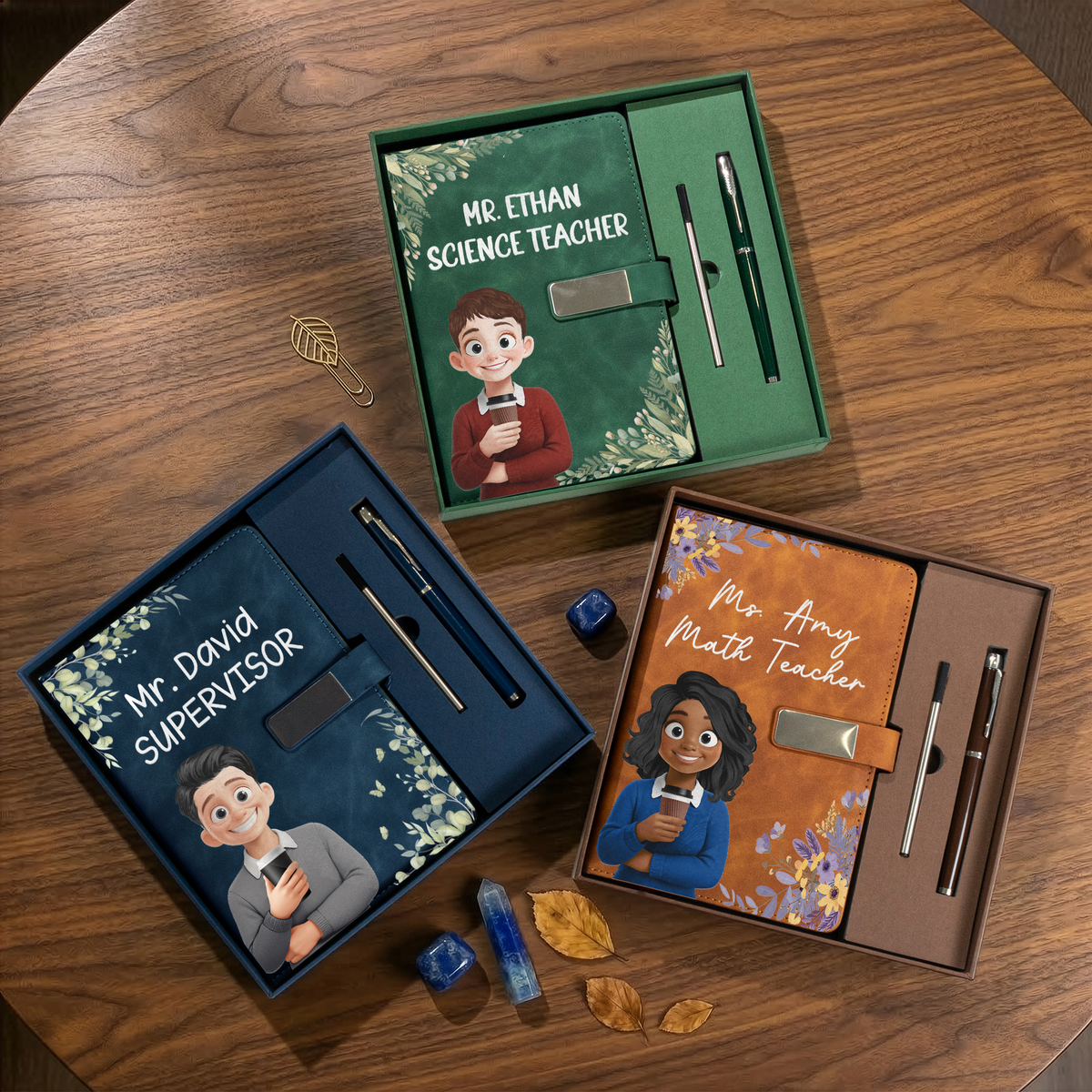 Custom Character For Teacher, Coworker, Boss With Name - Personalized Notebook Set