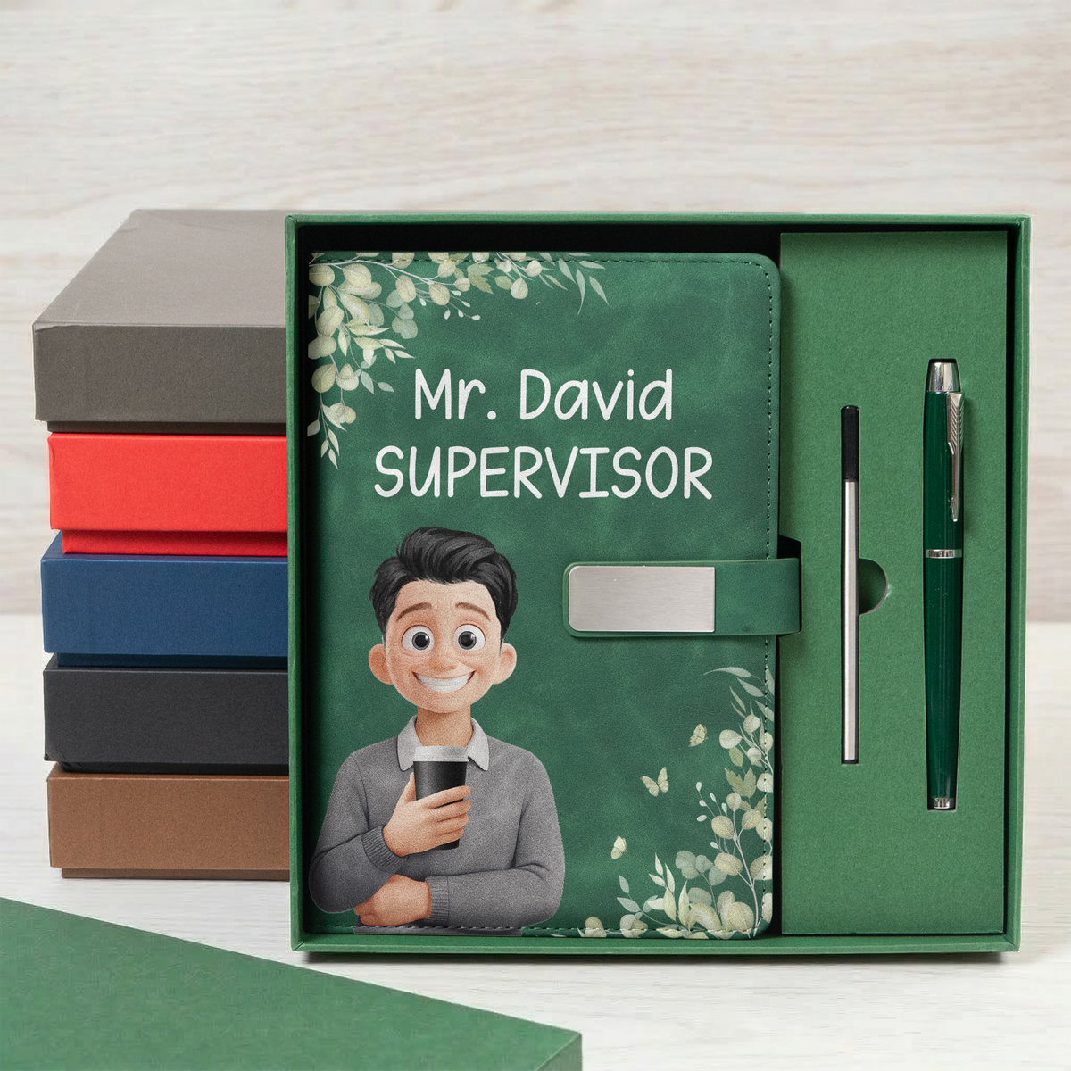 Custom Character For Teacher, Coworker, Boss With Name - Personalized Notebook Set
