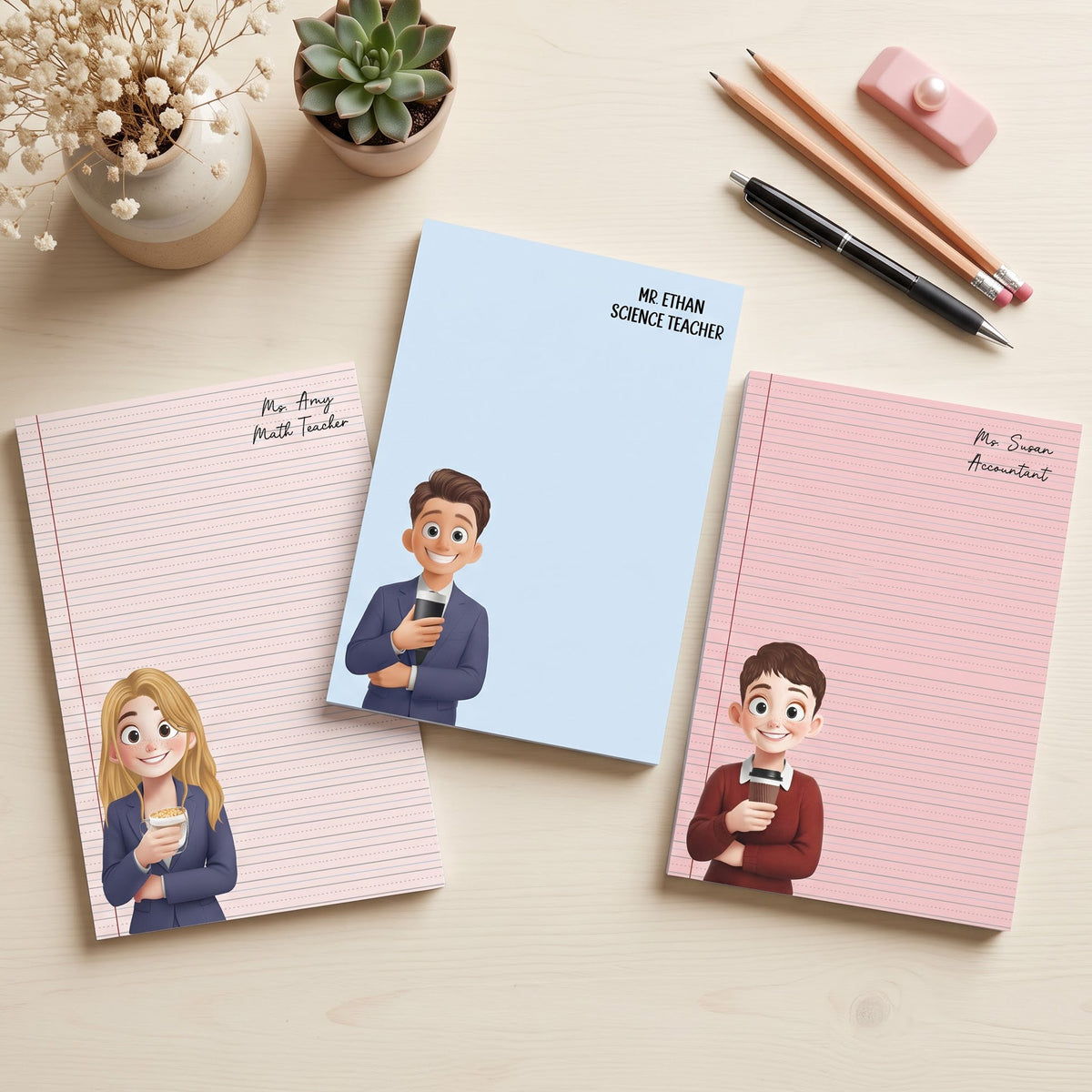 Custom Character For Teacher, Coworker, Boss With Name - Personalized Notepad