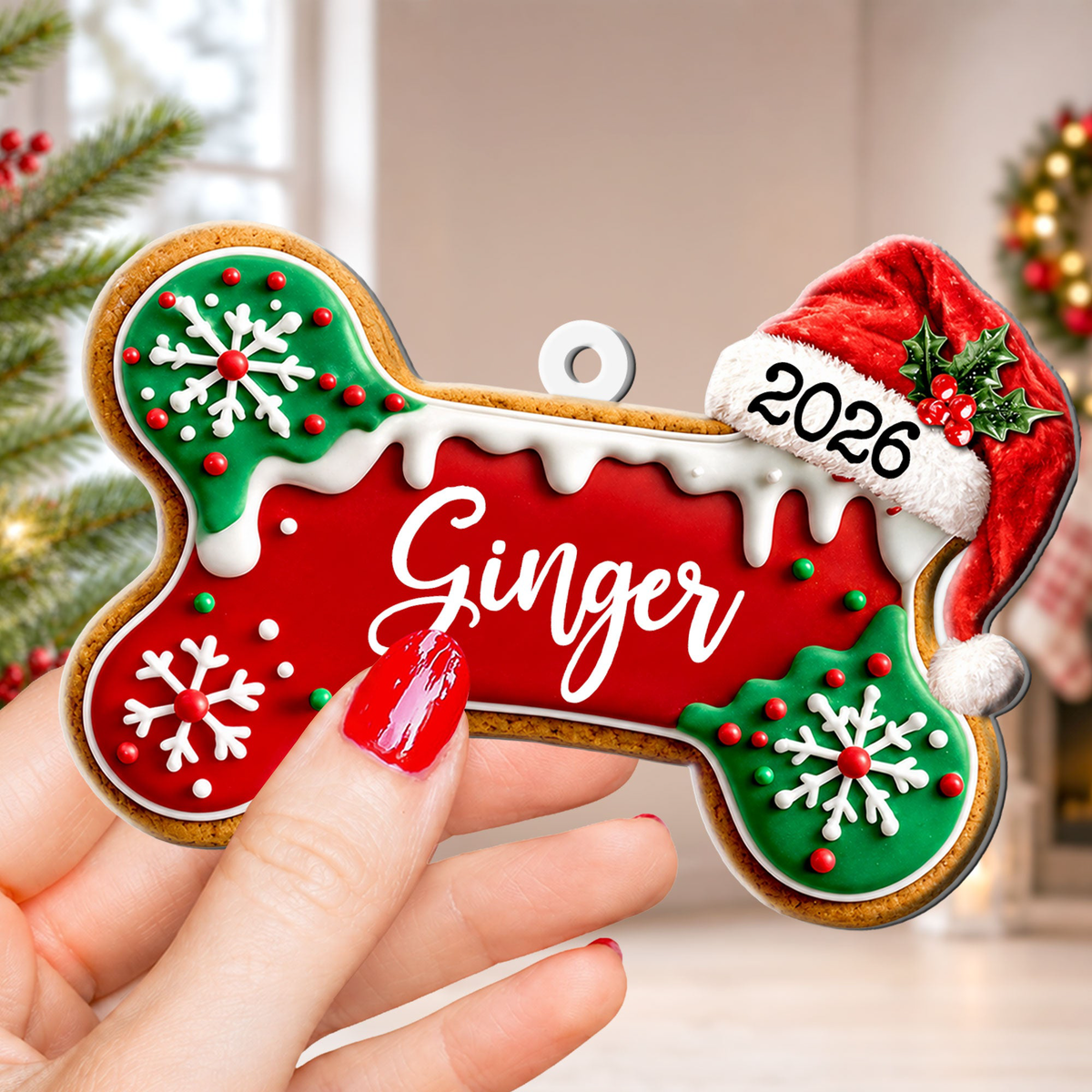 Custom Dog Bone, Fishy Cat Gingerbread Christmas Pet First Christmas 3D Relief - Personalized Ornament
