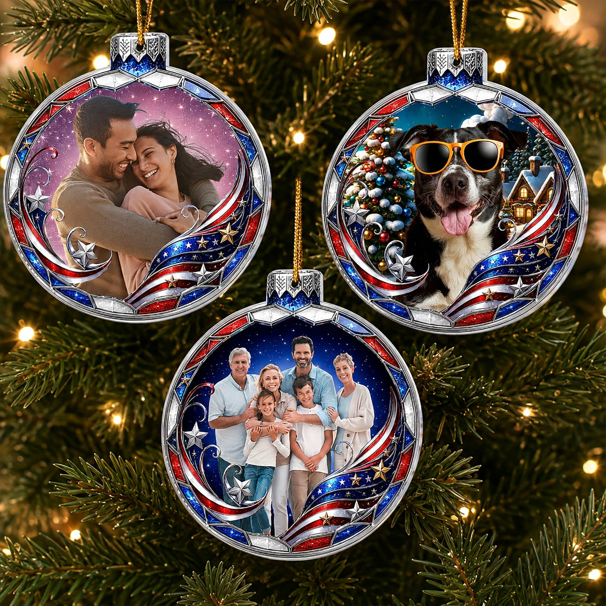 Custom Family Photo Ball Usa Patriotic Keepsake Gifts - Personalized Ornament