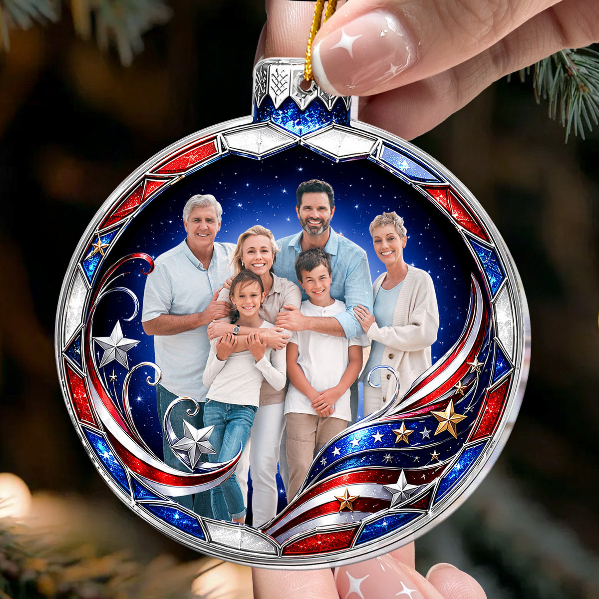 Custom Family Photo Ball Usa Patriotic Keepsake Gifts - Personalized Ornament