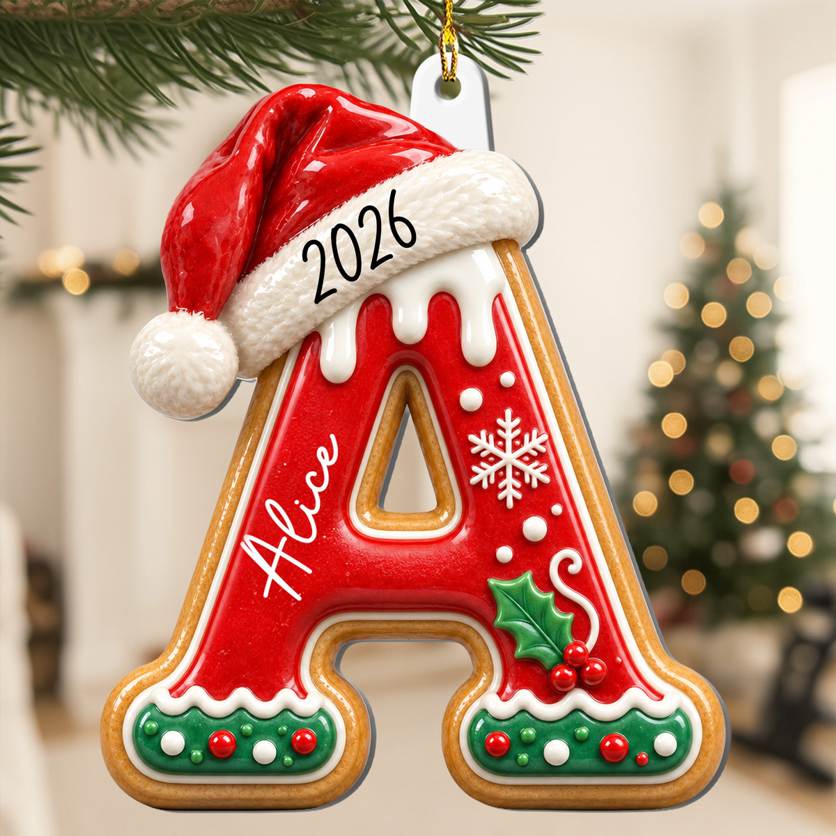 Custom Gingerbread Letter For Family, Kids Stocking Tag 3D Relief Acrylic - Personalized Ornament