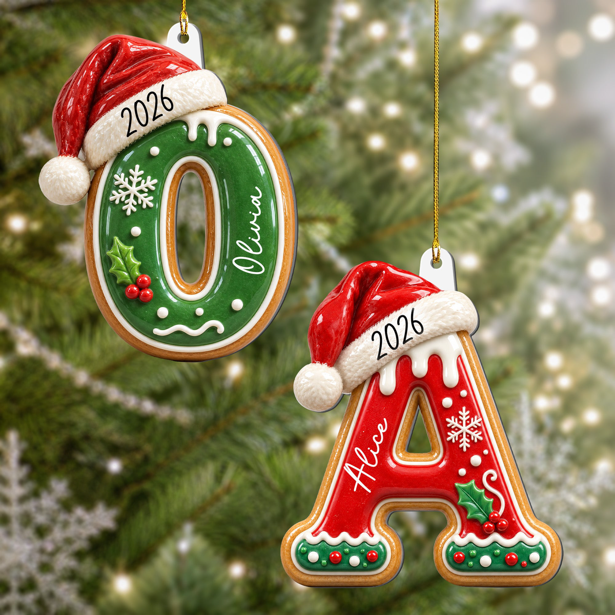 Custom Gingerbread Letter For Family, Kids Stocking Tag 3D Relief Acrylic - Personalized Ornament