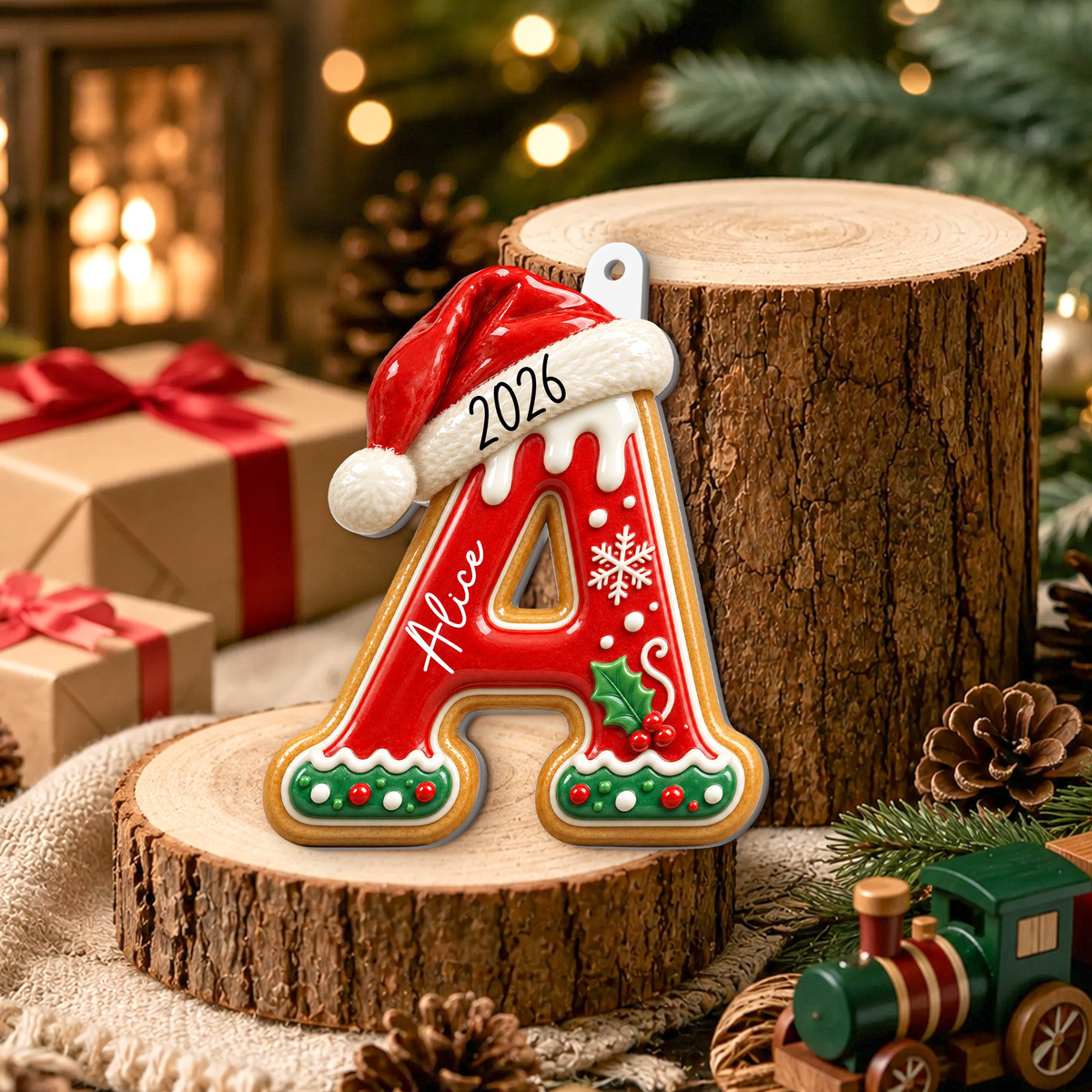 Custom Gingerbread Letter For Family, Kids Stocking Tag 3D Relief Acrylic - Personalized Ornament
