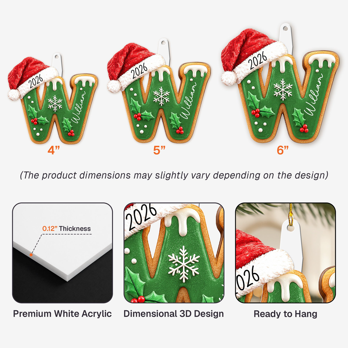 Custom Gingerbread Letter For Family, Kids Stocking Tag 3D Relief Acrylic - Personalized Ornament