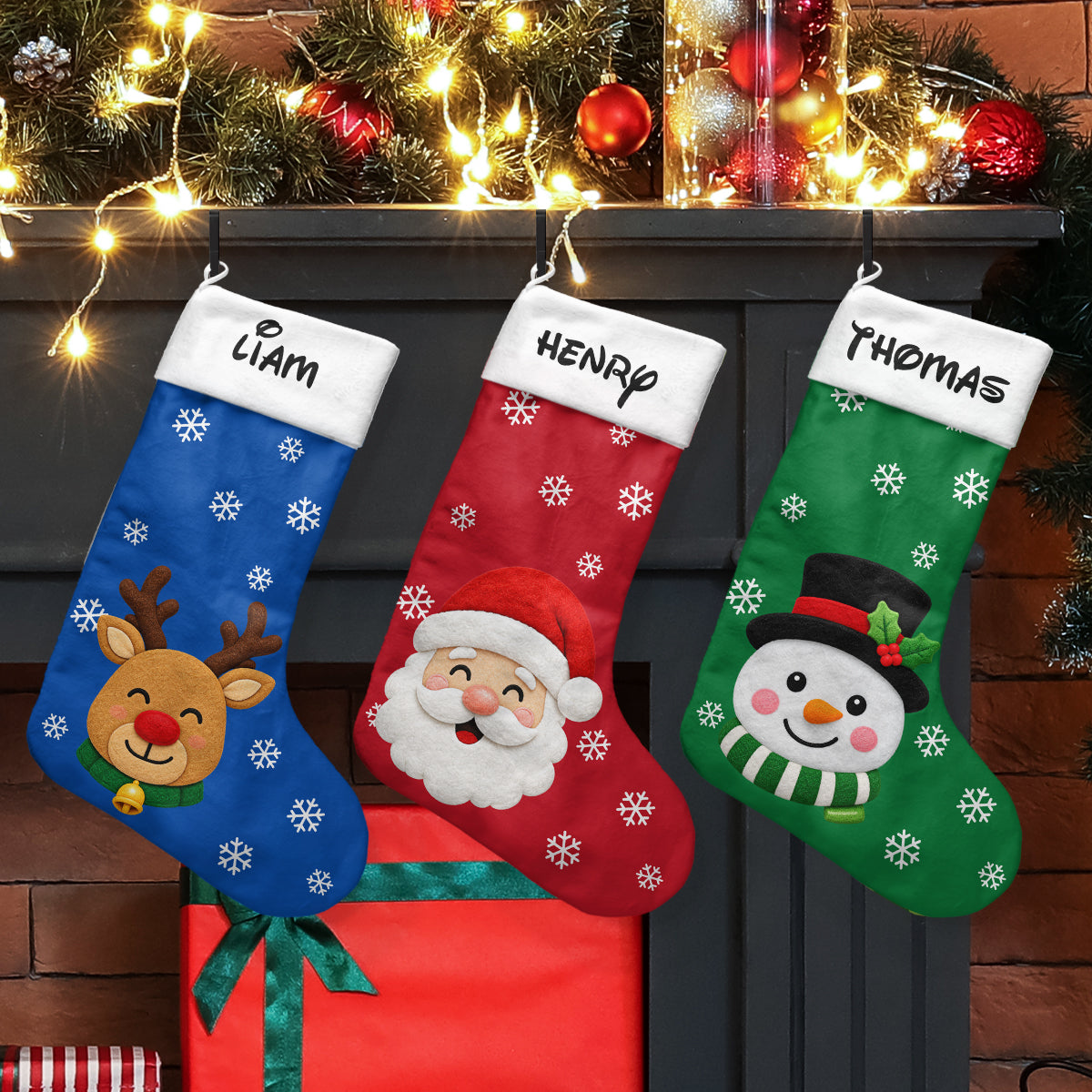 Custom Name And Character Christmas Stocking With Name, Family Christmas Stocking - Personalized Stocking