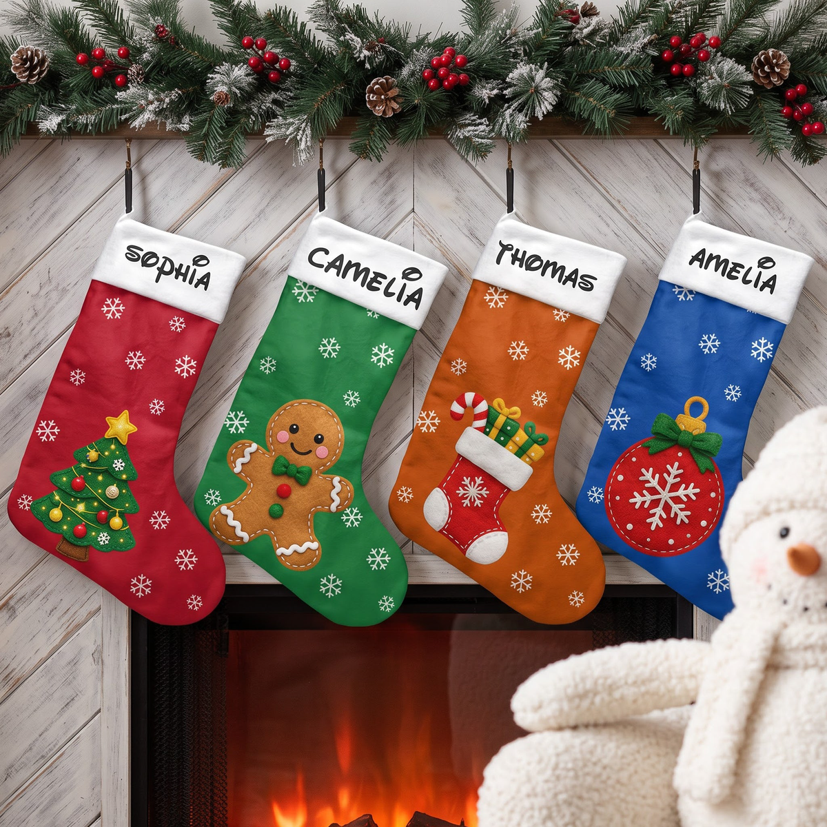 Custom Name And Character Christmas Stocking With Name, Family Christmas Stocking - Personalized Stocking