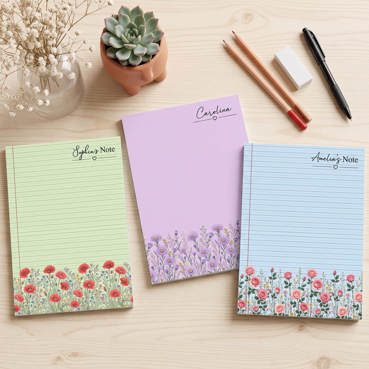 Custom Name & Birth Flower For Her, Coworkers, Daughter, Friends - Personalized Notepad
