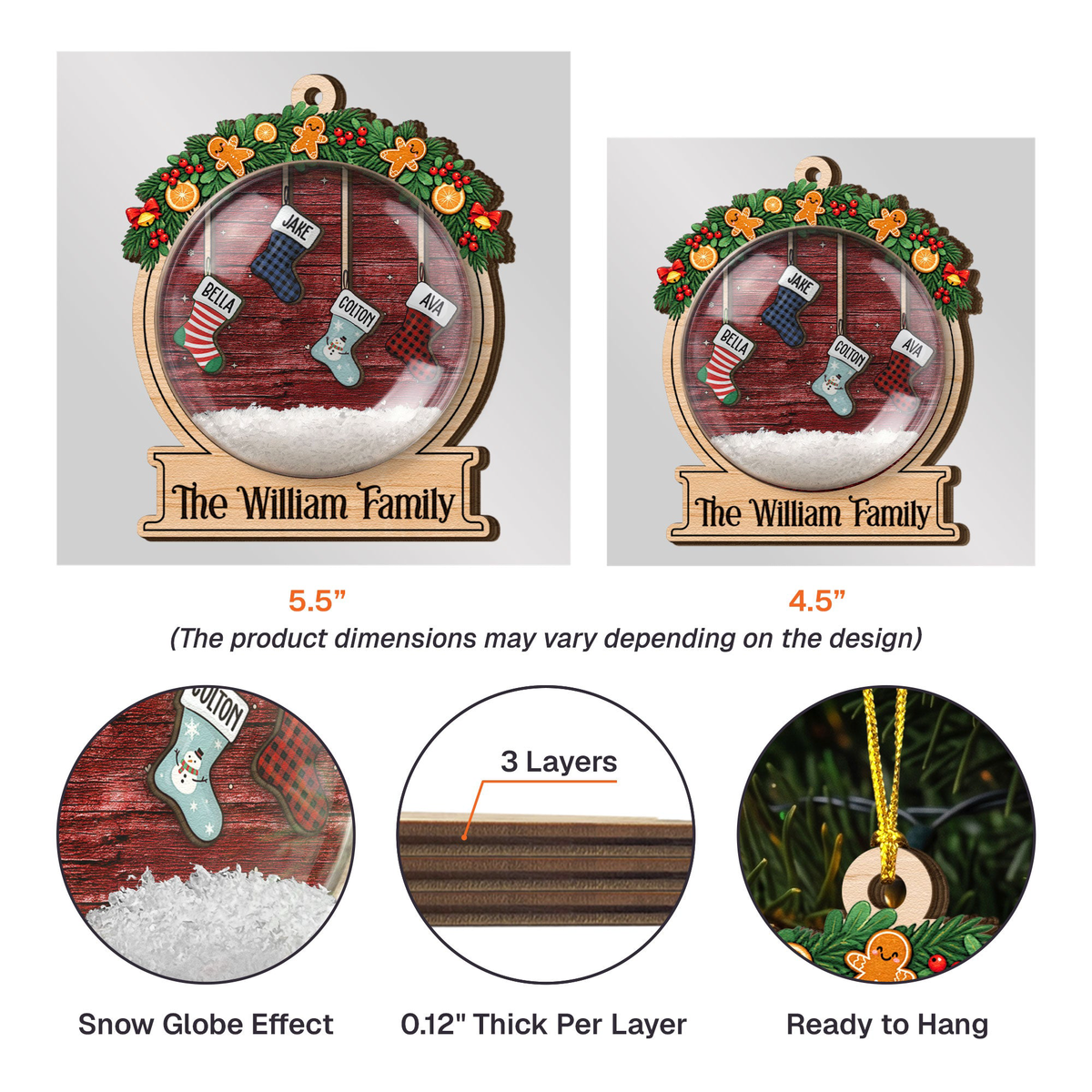 Custom Name Christmas Snow Globe Ornament 2026, Stocking Decoration, Christmas Tree Hanging Ornament, Holiday Gift Family Christmas Together - Personalized Ornament